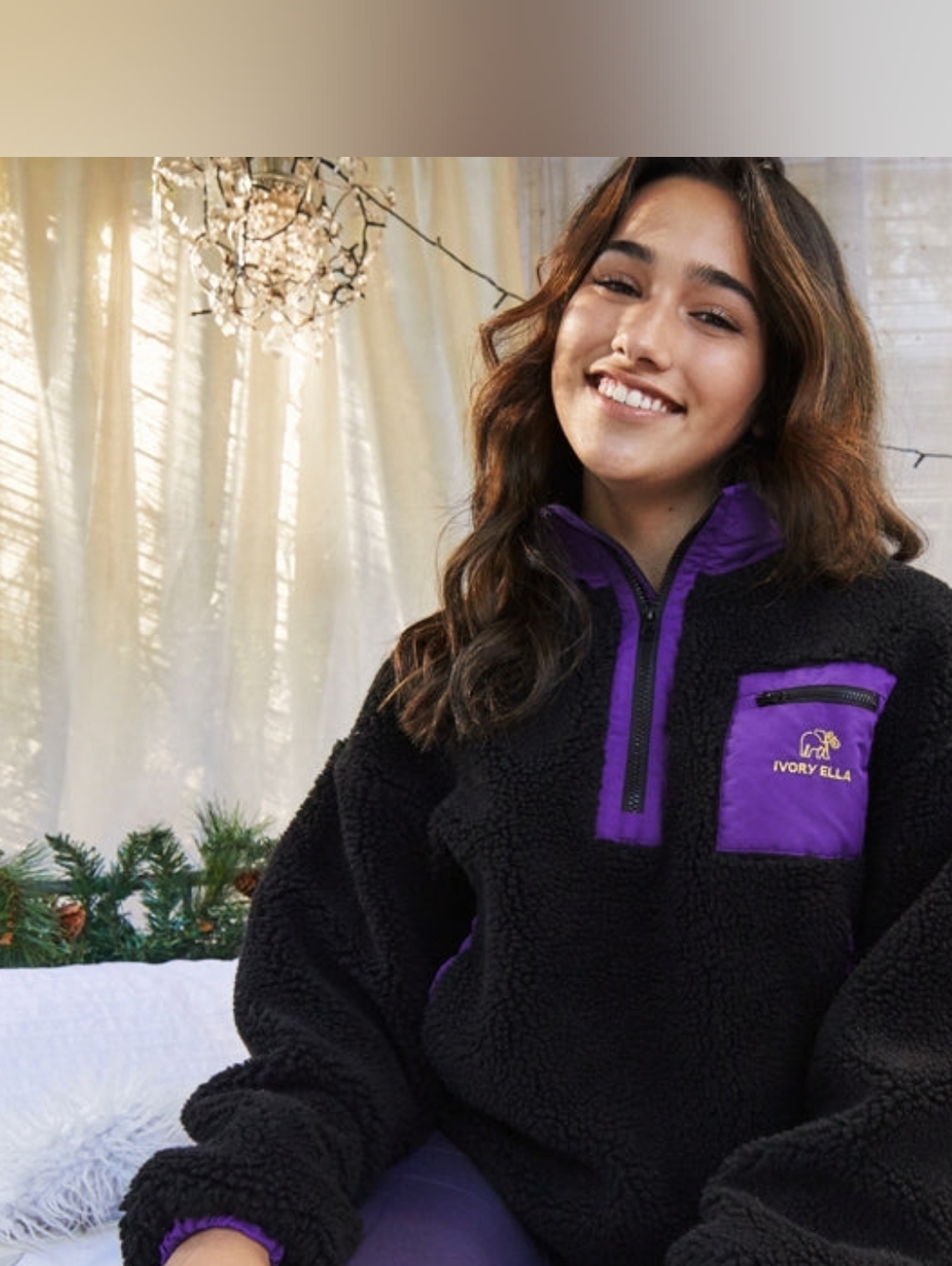 Ivory Ella Black Sherpa Fleece Quarter Zip